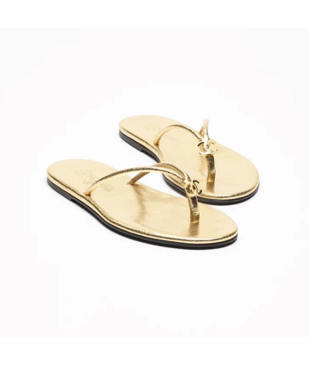 CHANEL Золотые кожаные шлепанцы, фото 6