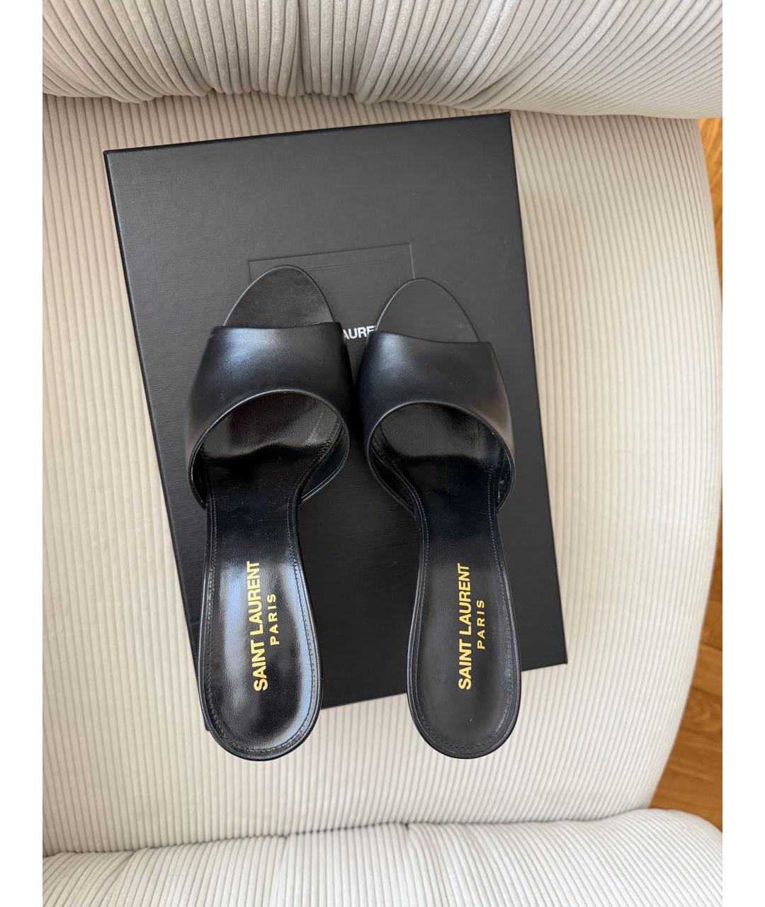 SAINT LAURENT Черные кожаные мюли, фото 3