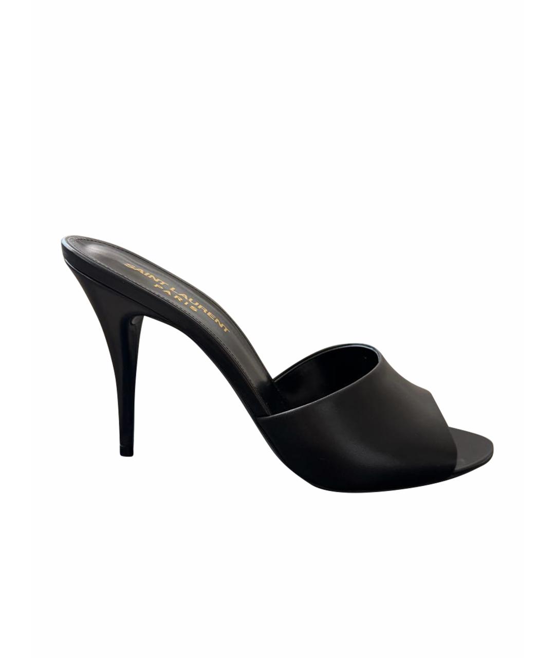 SAINT LAURENT Черные кожаные мюли, фото 1