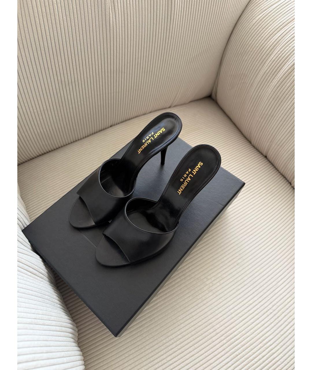 SAINT LAURENT Черные кожаные мюли, фото 5