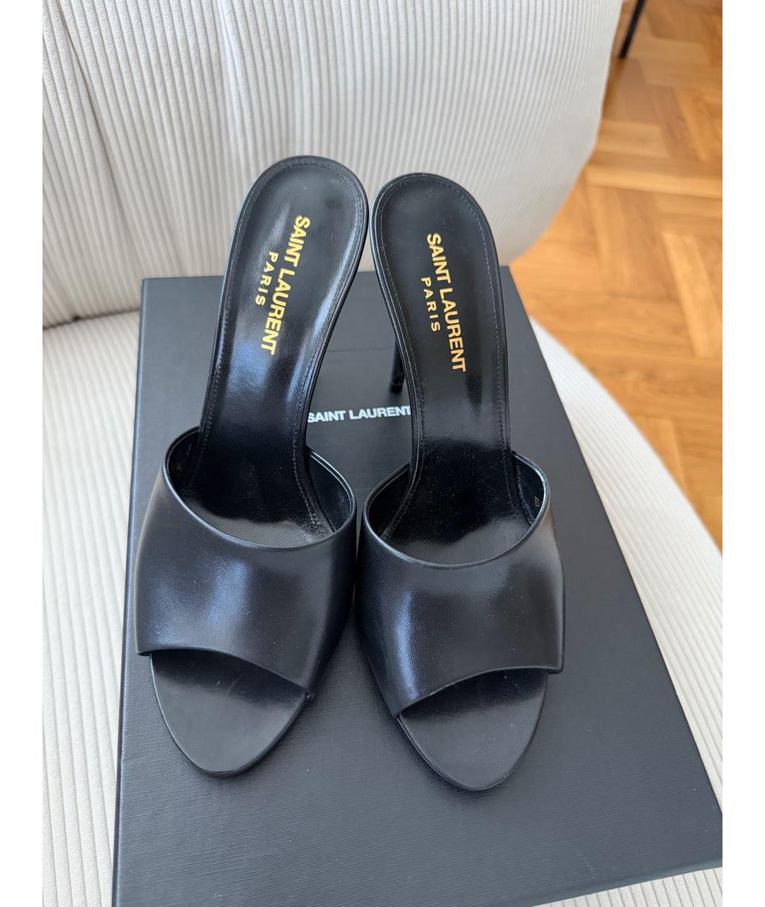 SAINT LAURENT Черные кожаные мюли, фото 2