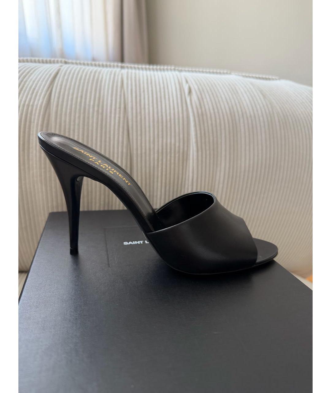 SAINT LAURENT Черные кожаные мюли, фото 8