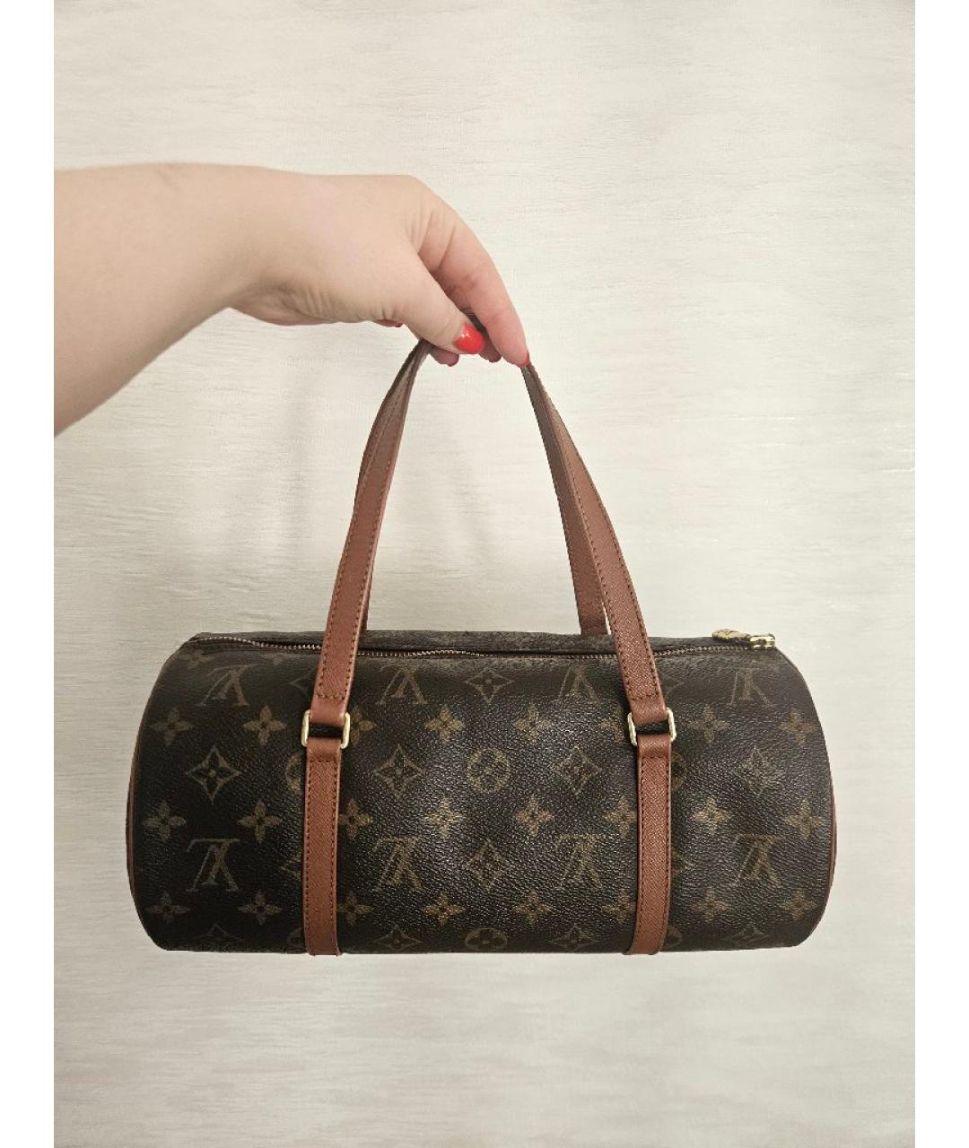 LOUIS VUITTON Коричневая кожаная сумка с короткими ручками, фото 10