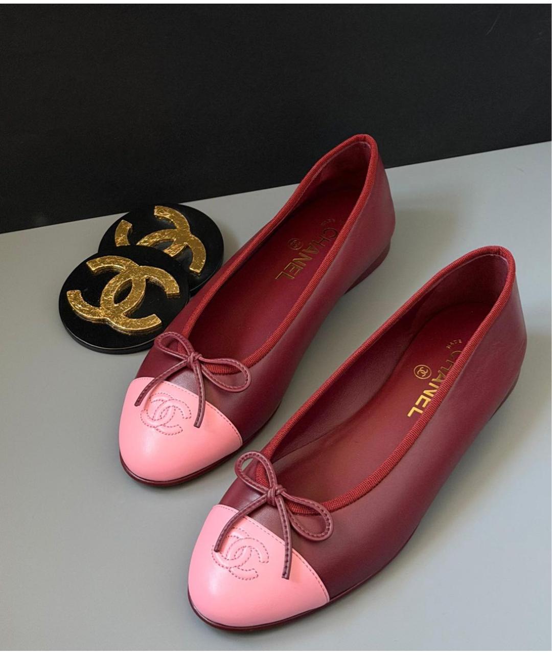 CHANEL Бордовые кожаные балетки, фото 3