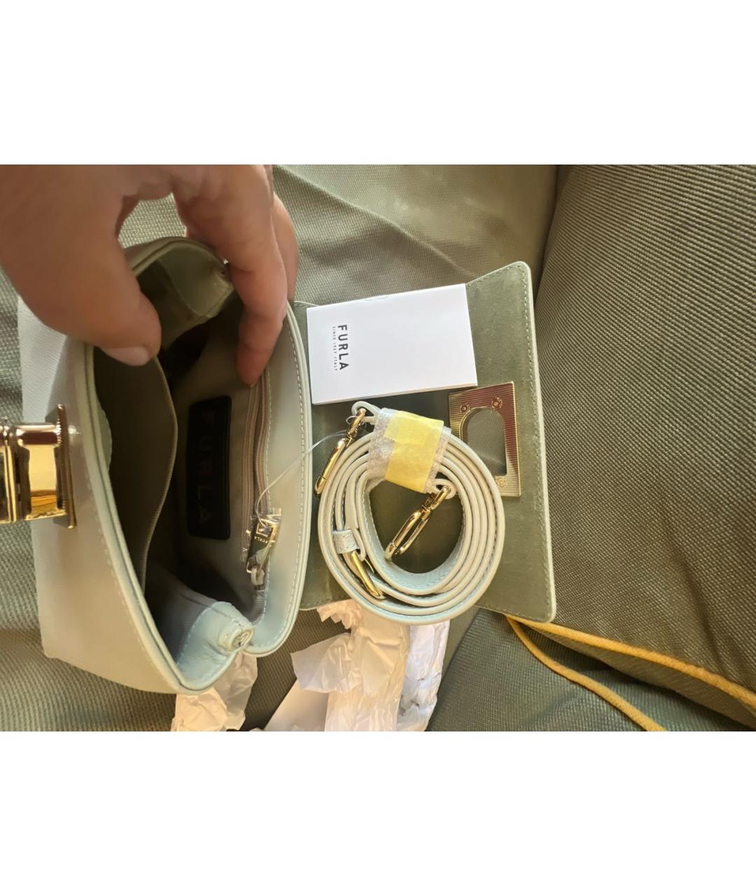 FURLA Голубая кожаная сумка с короткими ручками, фото 6