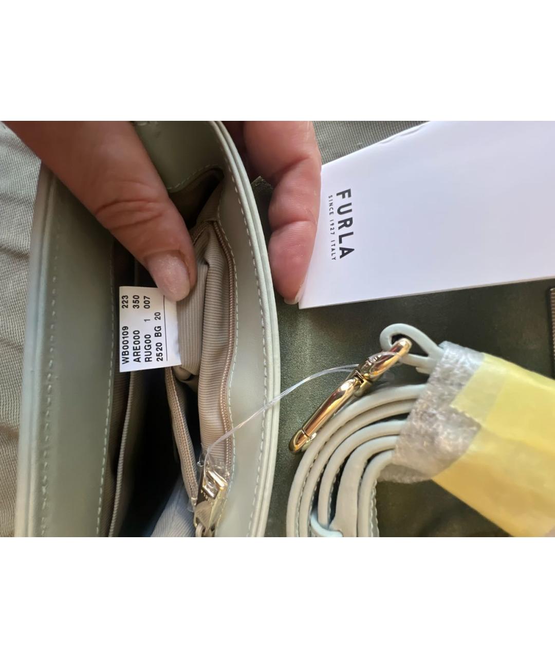 FURLA Голубая кожаная сумка с короткими ручками, фото 8