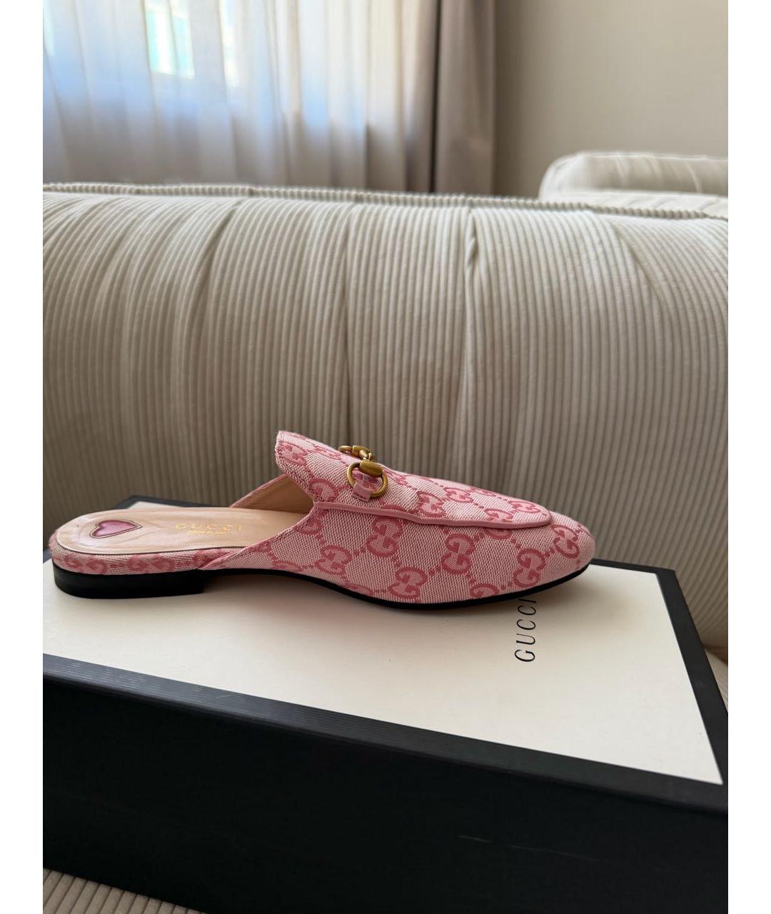 GUCCI Розовые текстильные мюли, фото 7