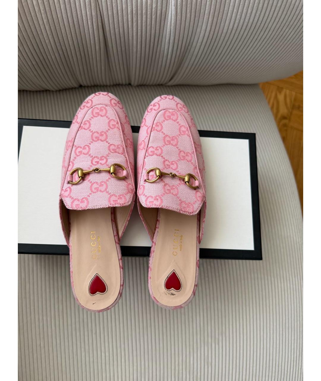 GUCCI Розовые текстильные мюли, фото 3