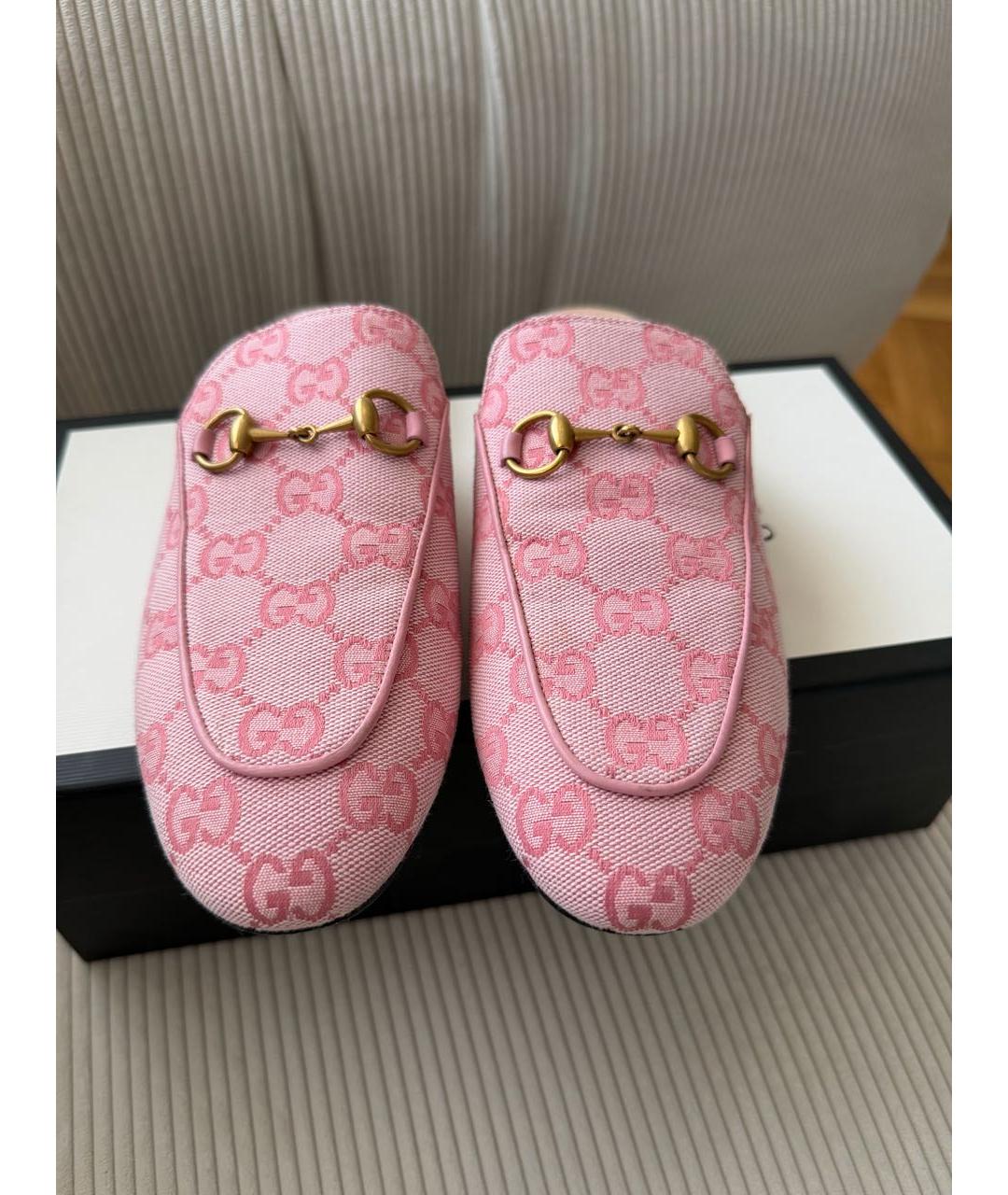 GUCCI Розовые текстильные мюли, фото 5