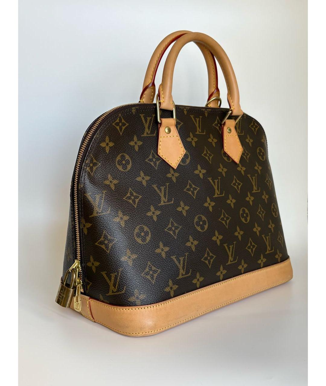 LOUIS VUITTON Коричневая кожаная сумка с короткими ручками, фото 3