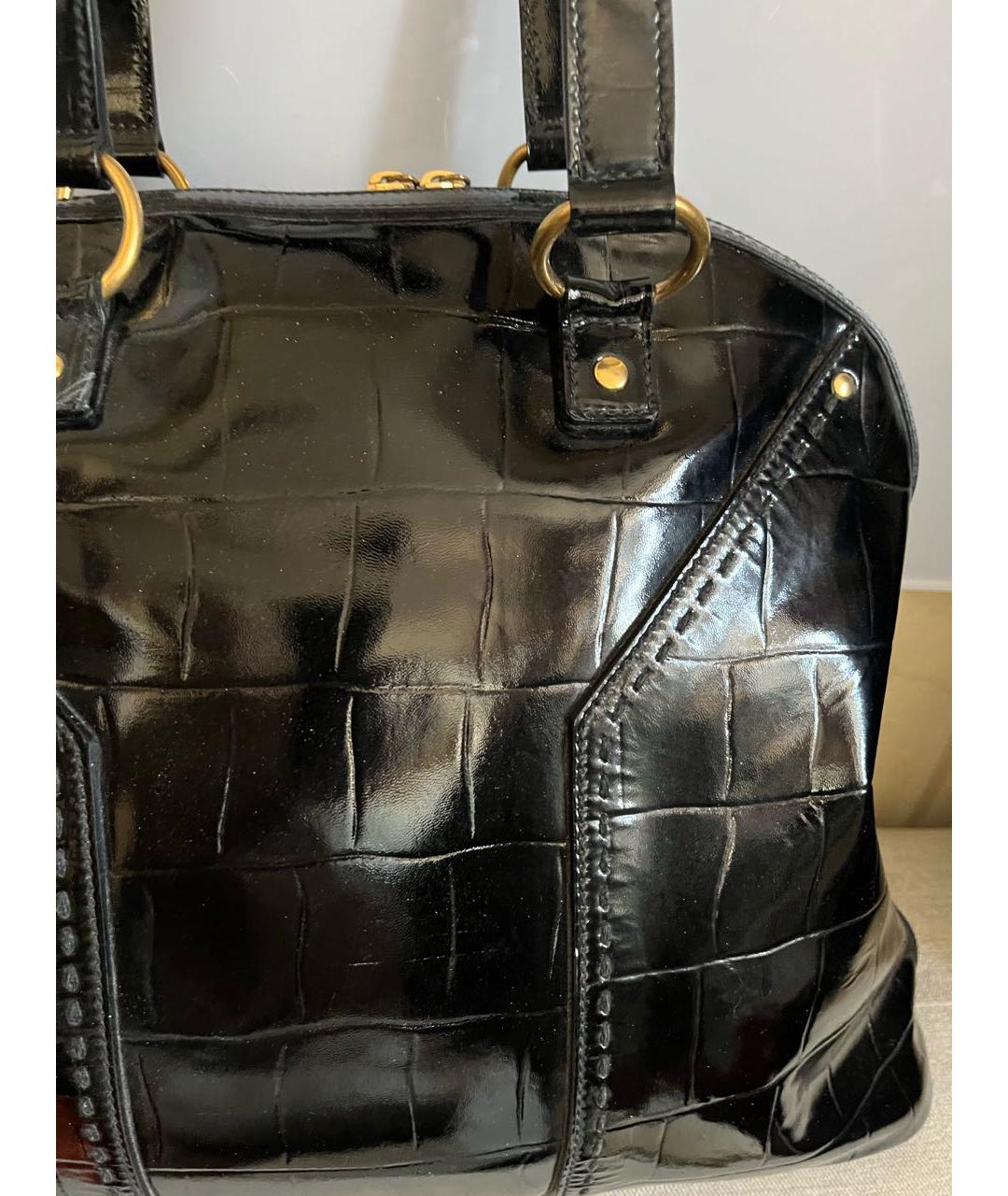 SAINT LAURENT Черная сумка тоут из лакированной кожи, фото 8