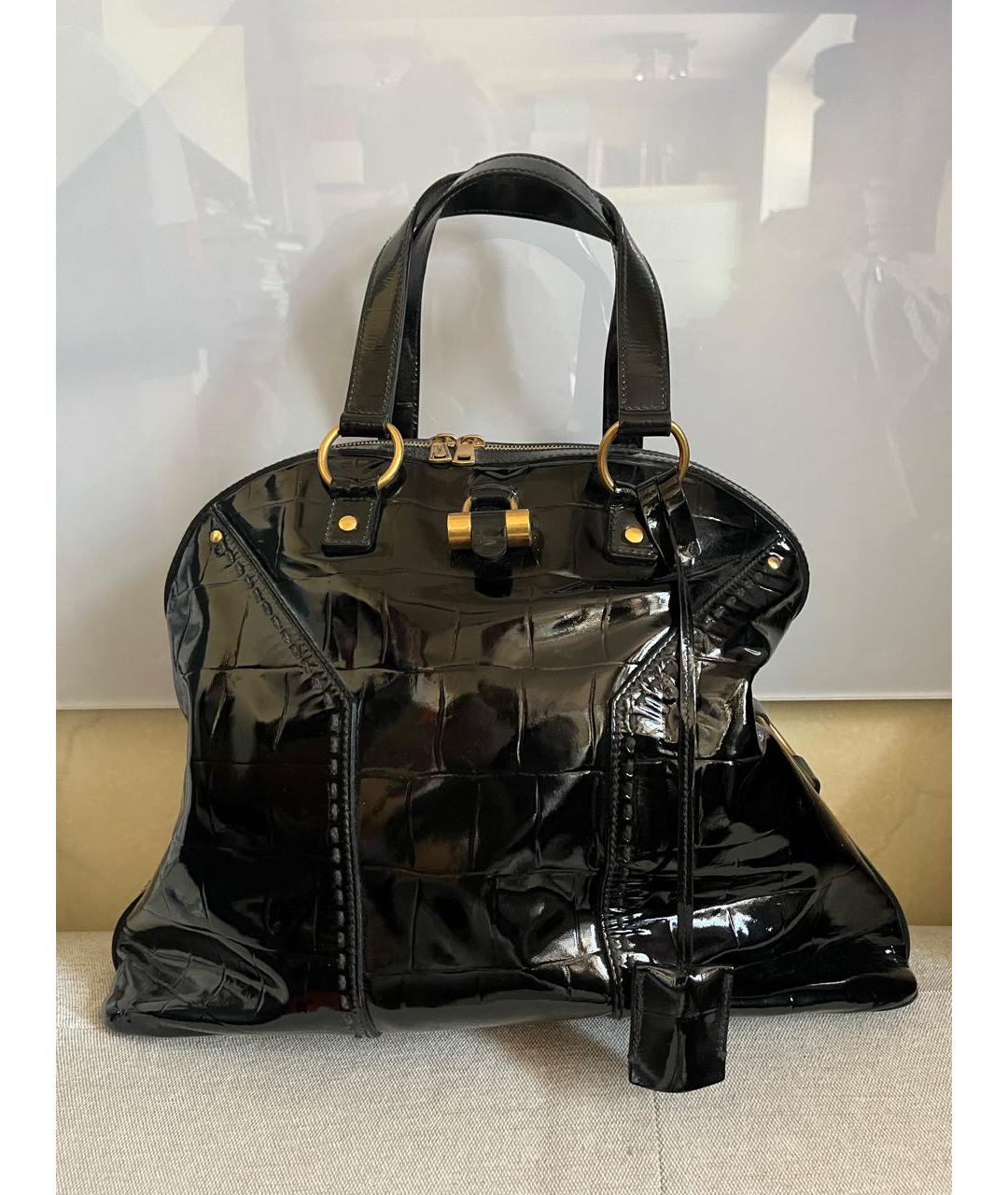 SAINT LAURENT Черная сумка тоут из лакированной кожи, фото 9