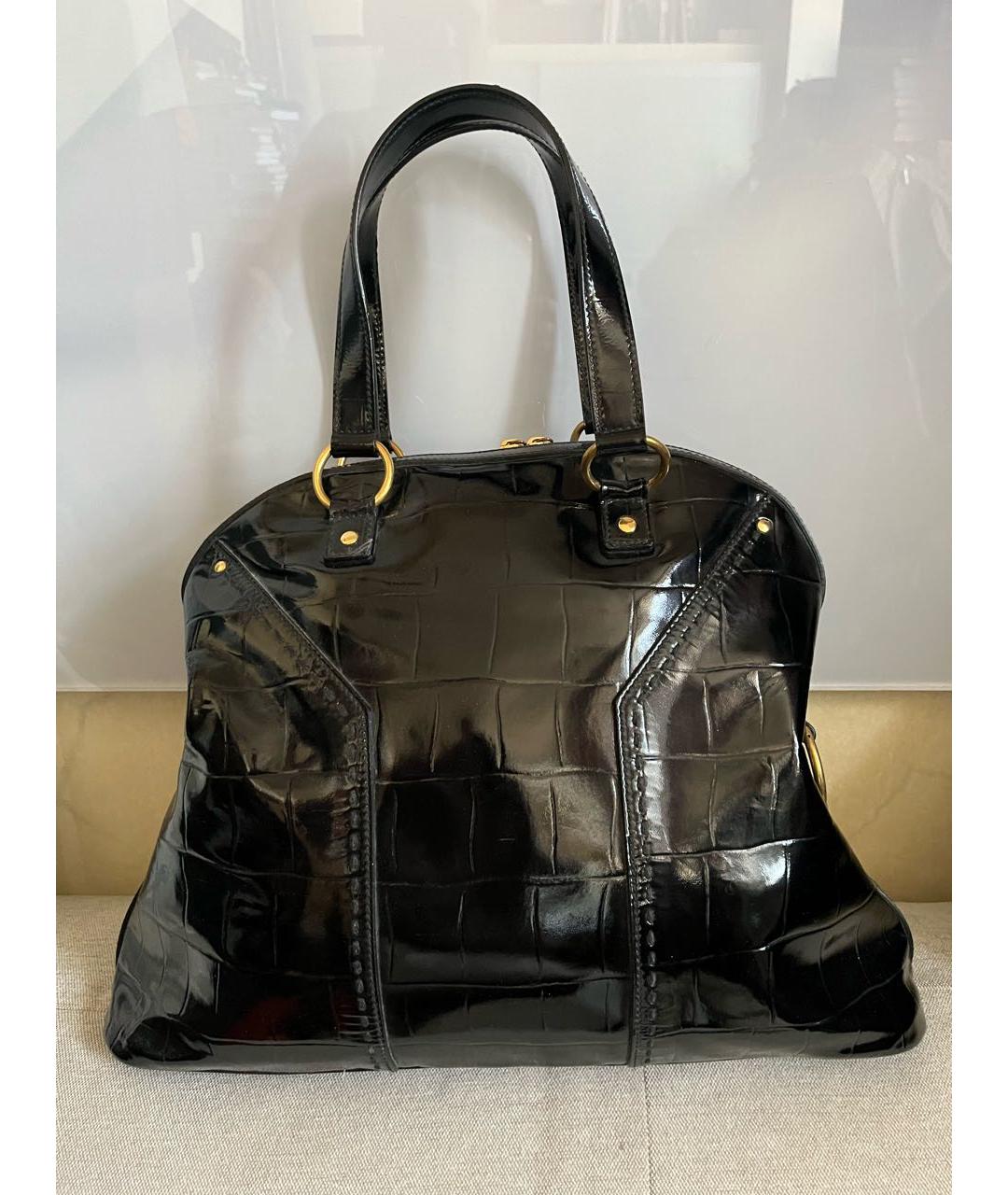 SAINT LAURENT Черная сумка тоут из лакированной кожи, фото 3