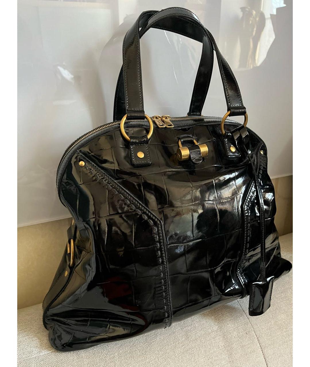 SAINT LAURENT Черная сумка тоут из лакированной кожи, фото 2