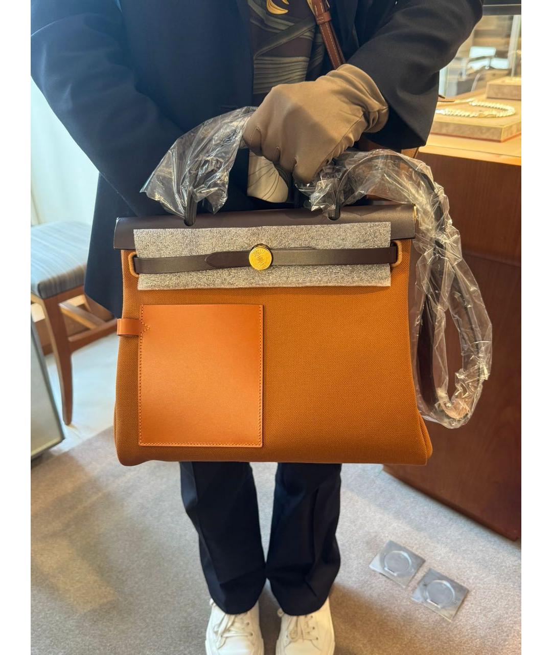 HERMES Оранжевая кожаная сумка через плечо, фото 5