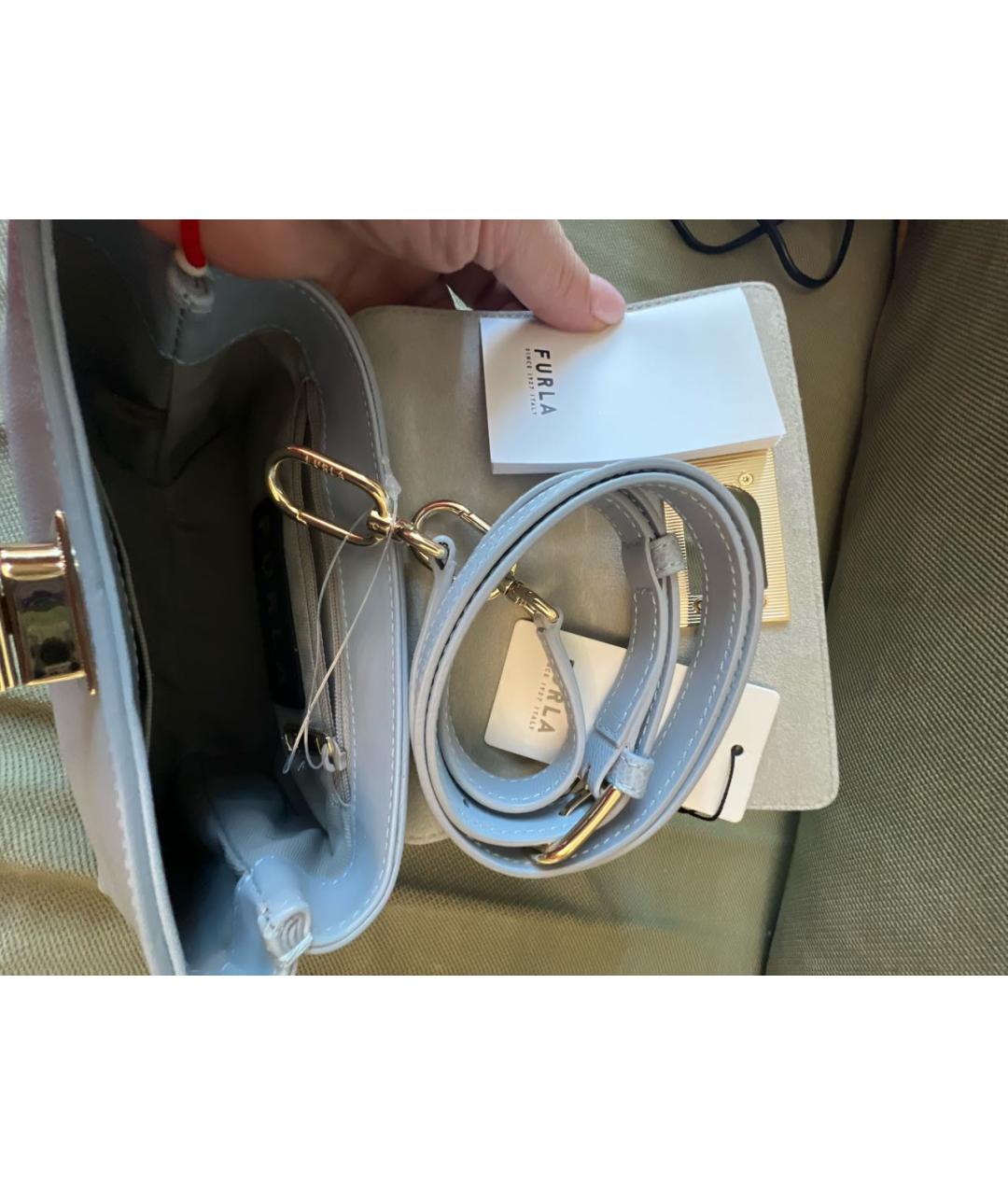 FURLA Голубая кожаная сумка с короткими ручками, фото 5
