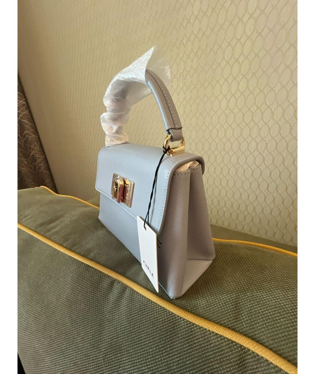 FURLA Голубая кожаная сумка с короткими ручками, фото 3