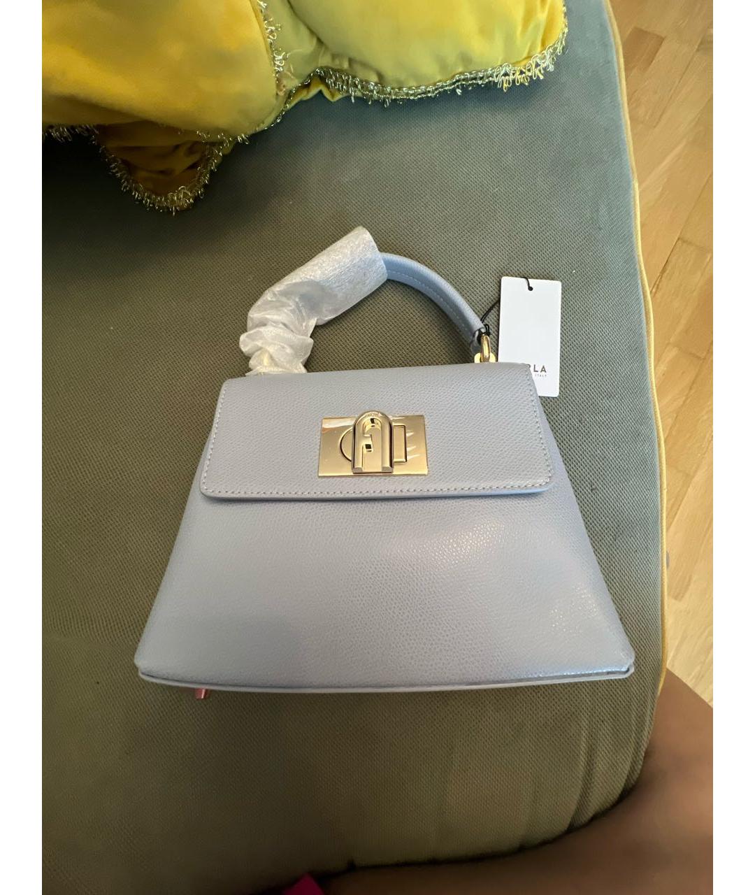 FURLA Голубая кожаная сумка с короткими ручками, фото 8