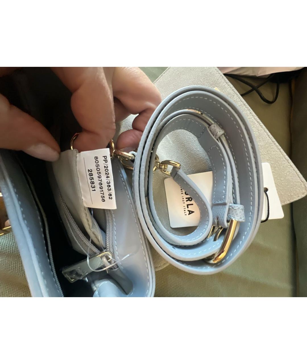 FURLA Голубая кожаная сумка с короткими ручками, фото 6