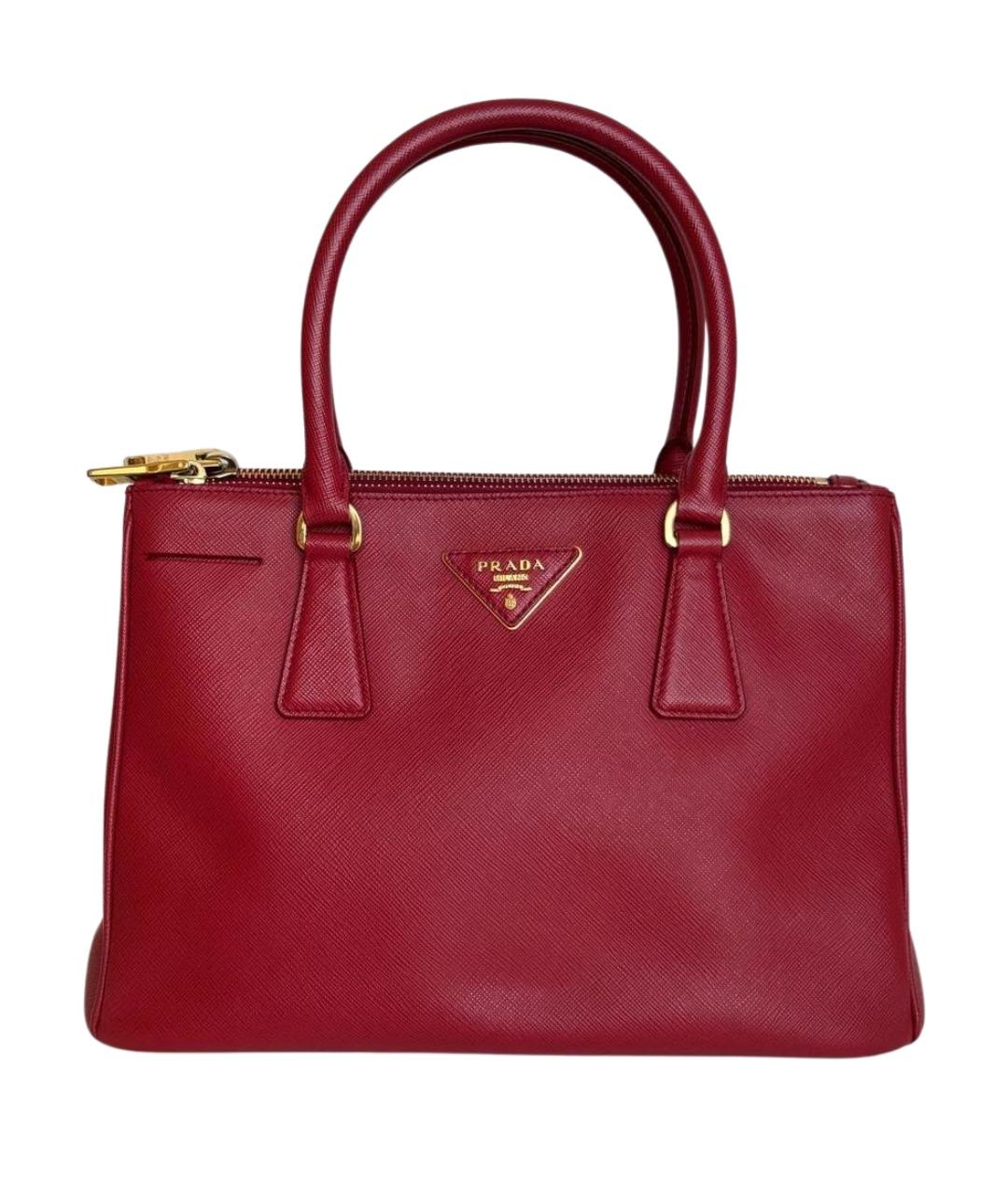 PRADA Бордовая кожаная сумка с короткими ручками, фото 1