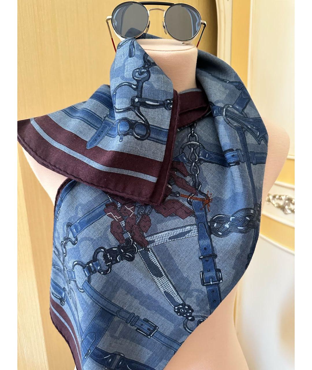 HERMES Синий кашемировый шарф, фото 4