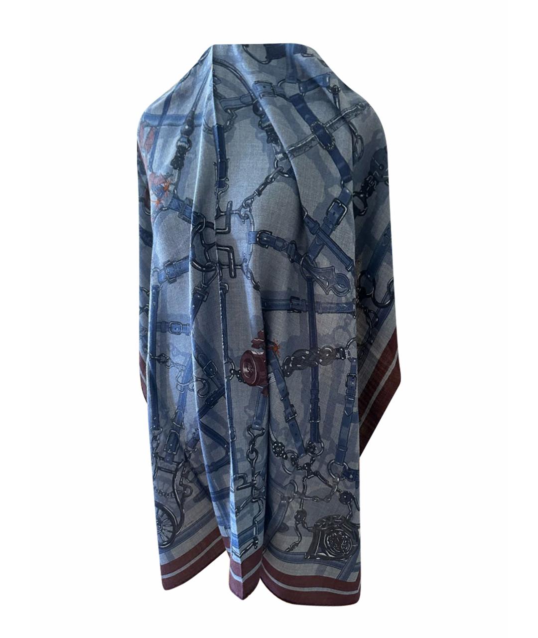 HERMES Синий кашемировый шарф, фото 1