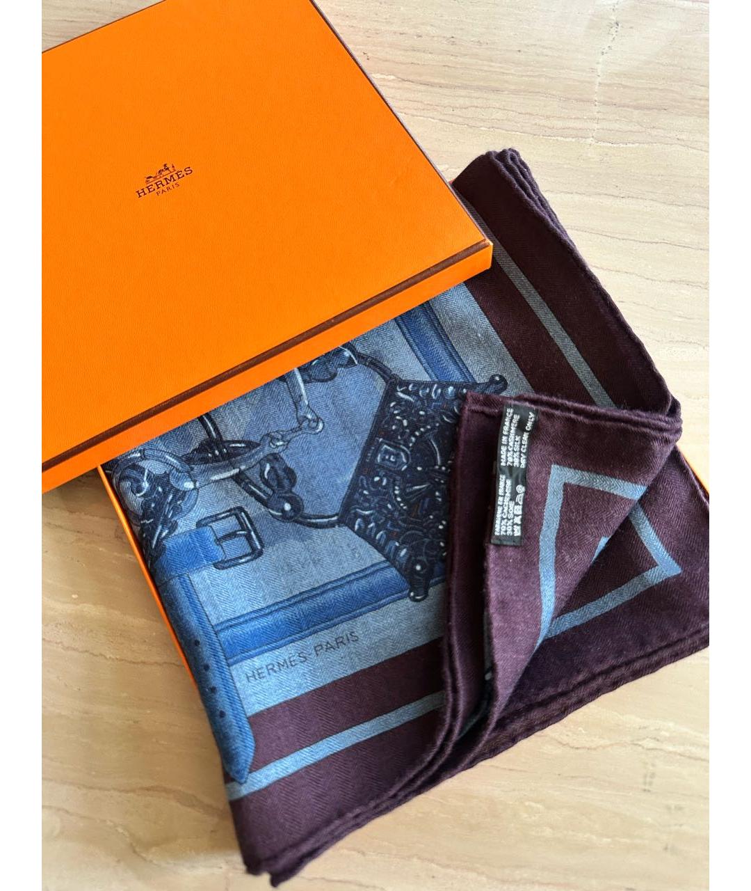 HERMES Синий кашемировый шарф, фото 2