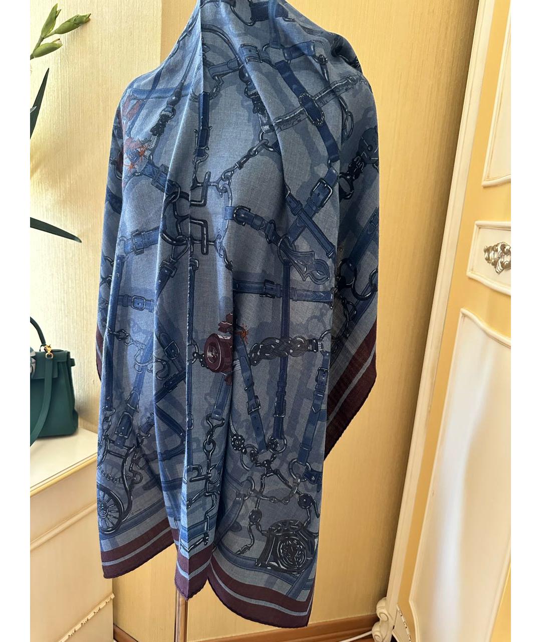 HERMES Синий кашемировый шарф, фото 3