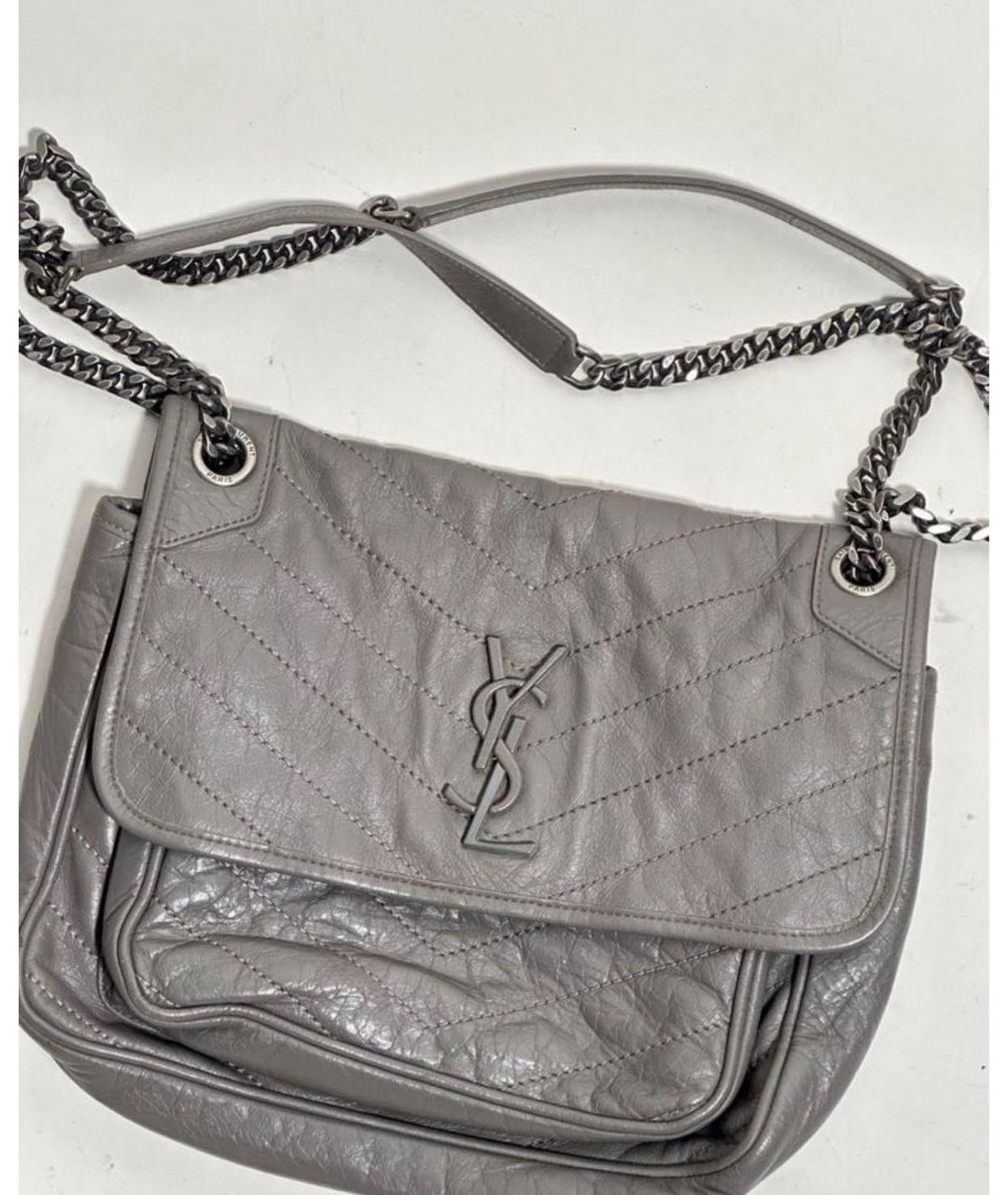 SAINT LAURENT Серая кожаная сумка через плечо, фото 6
