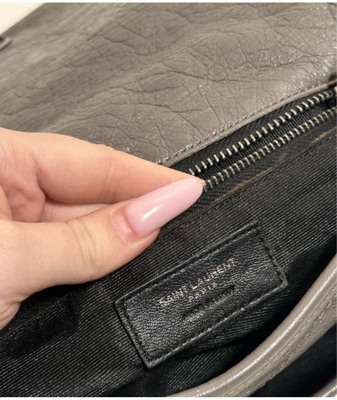 SAINT LAURENT Серая кожаная сумка через плечо, фото 4