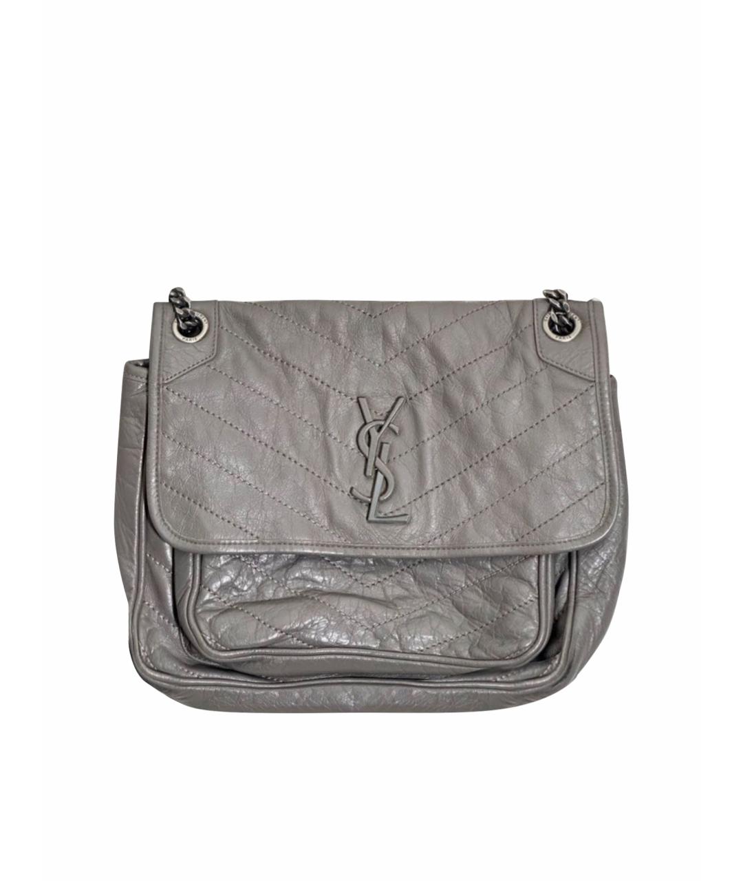 SAINT LAURENT Серая кожаная сумка через плечо, фото 1