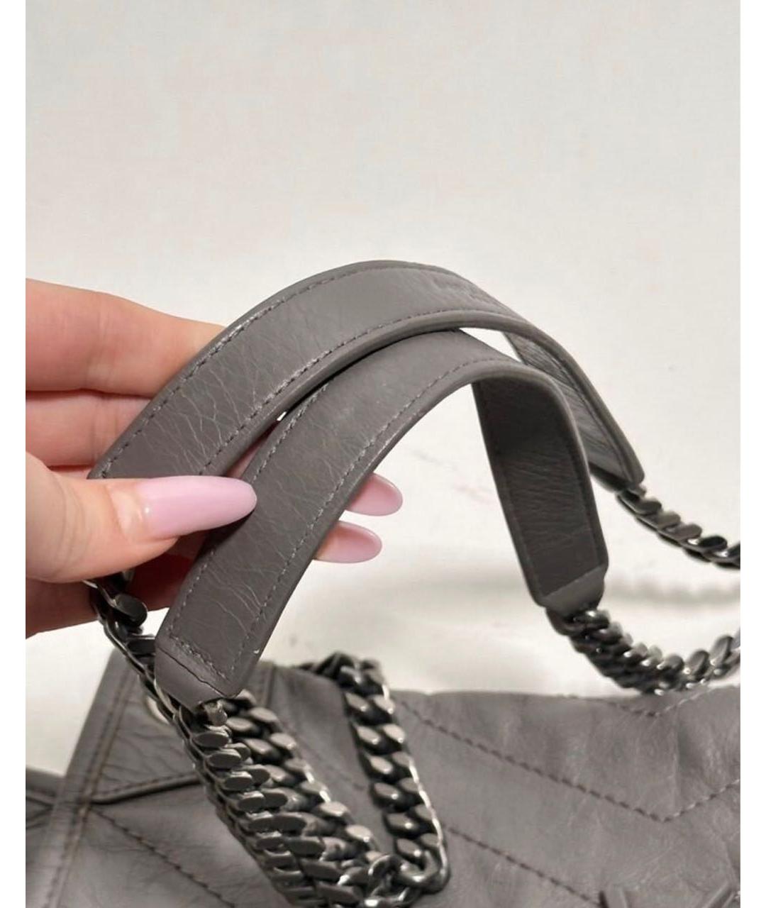 SAINT LAURENT Серая кожаная сумка через плечо, фото 5