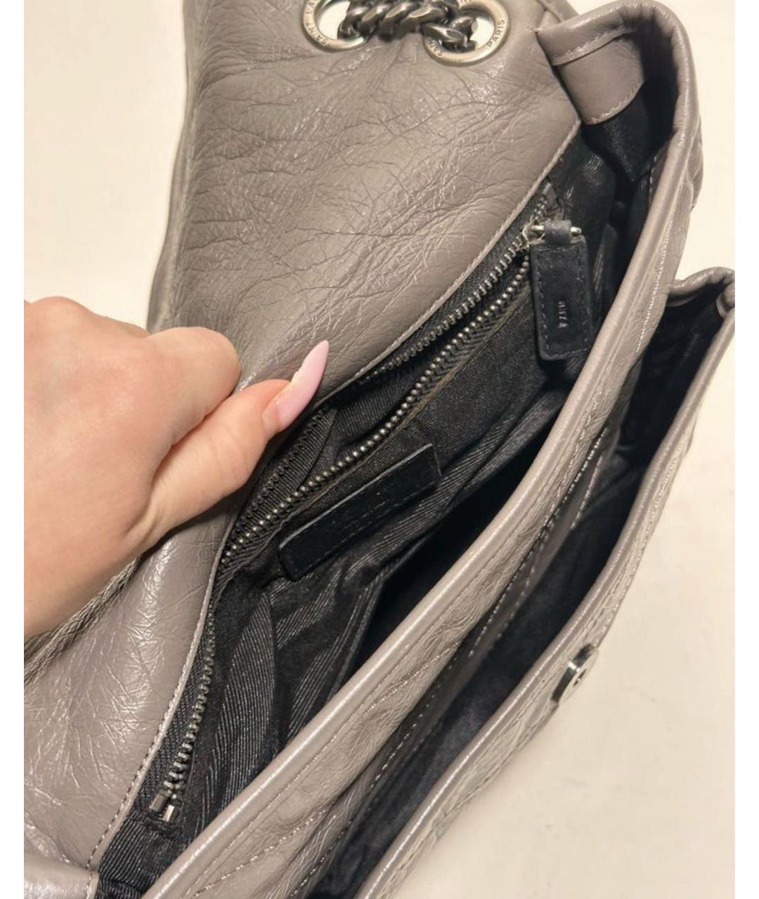 SAINT LAURENT Серая кожаная сумка через плечо, фото 3