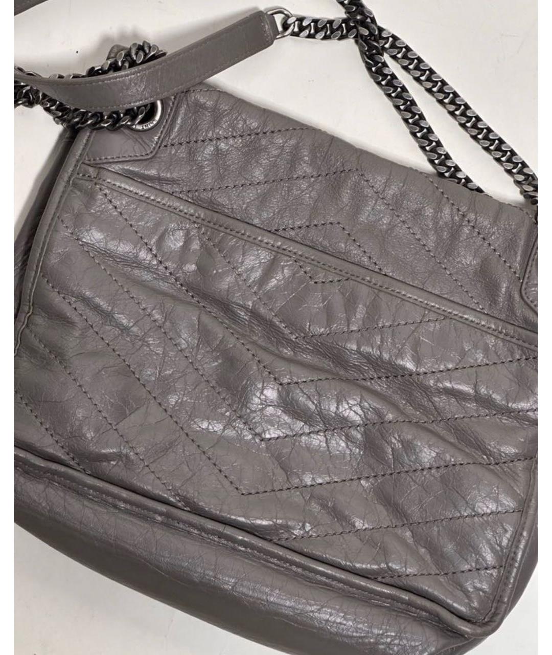 SAINT LAURENT Серая кожаная сумка через плечо, фото 2