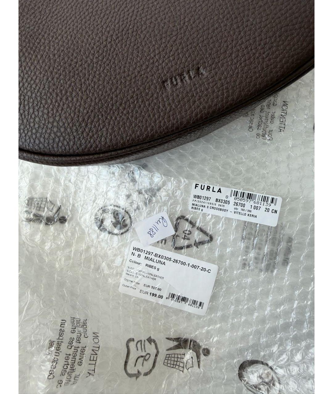FURLA Коричневая кожаная сумка через плечо, фото 7