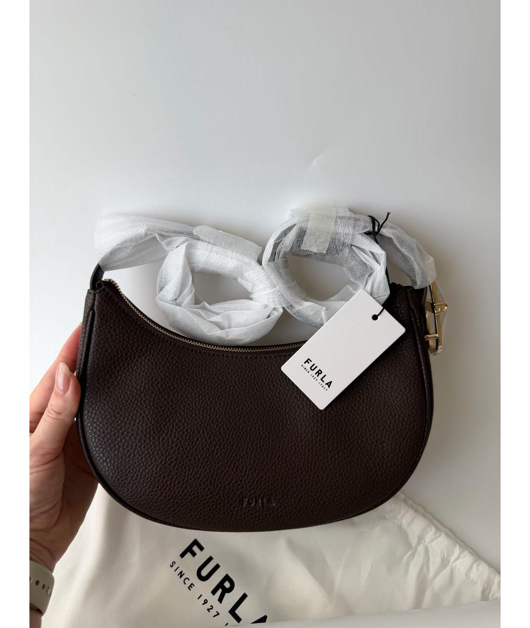 FURLA Коричневая кожаная сумка через плечо, фото 6