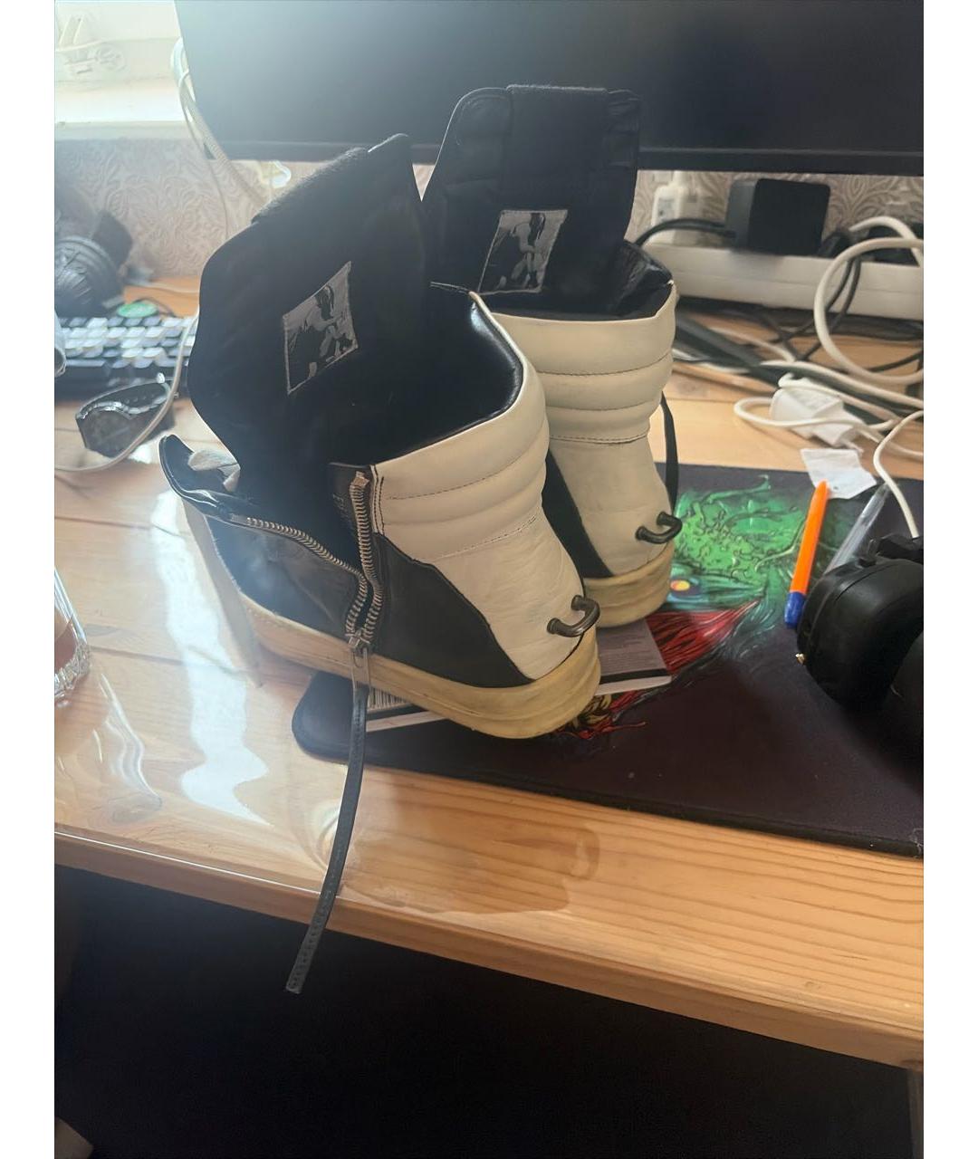 RICK OWENS Черные кожаные высокие кроссовки / кеды, фото 2