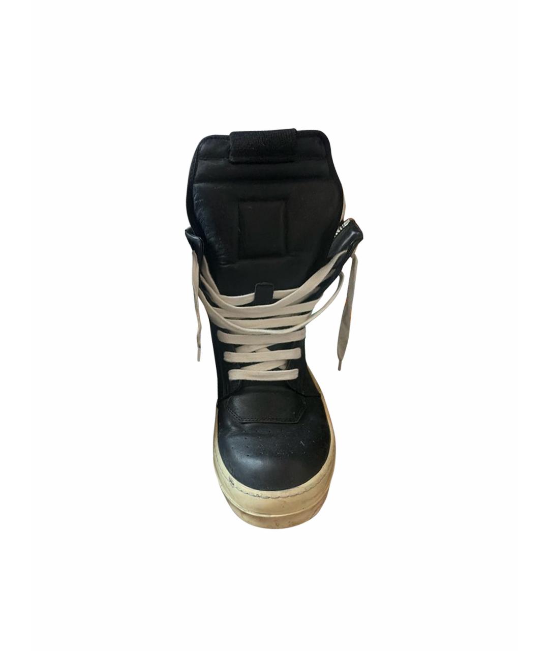 RICK OWENS Черные кожаные высокие кроссовки / кеды, фото 1