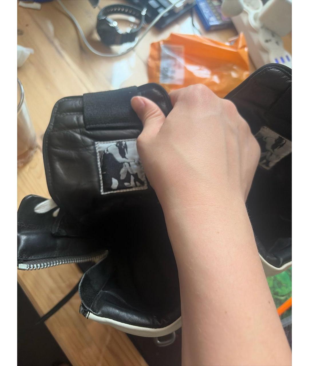 RICK OWENS Черные кожаные высокие кроссовки / кеды, фото 4