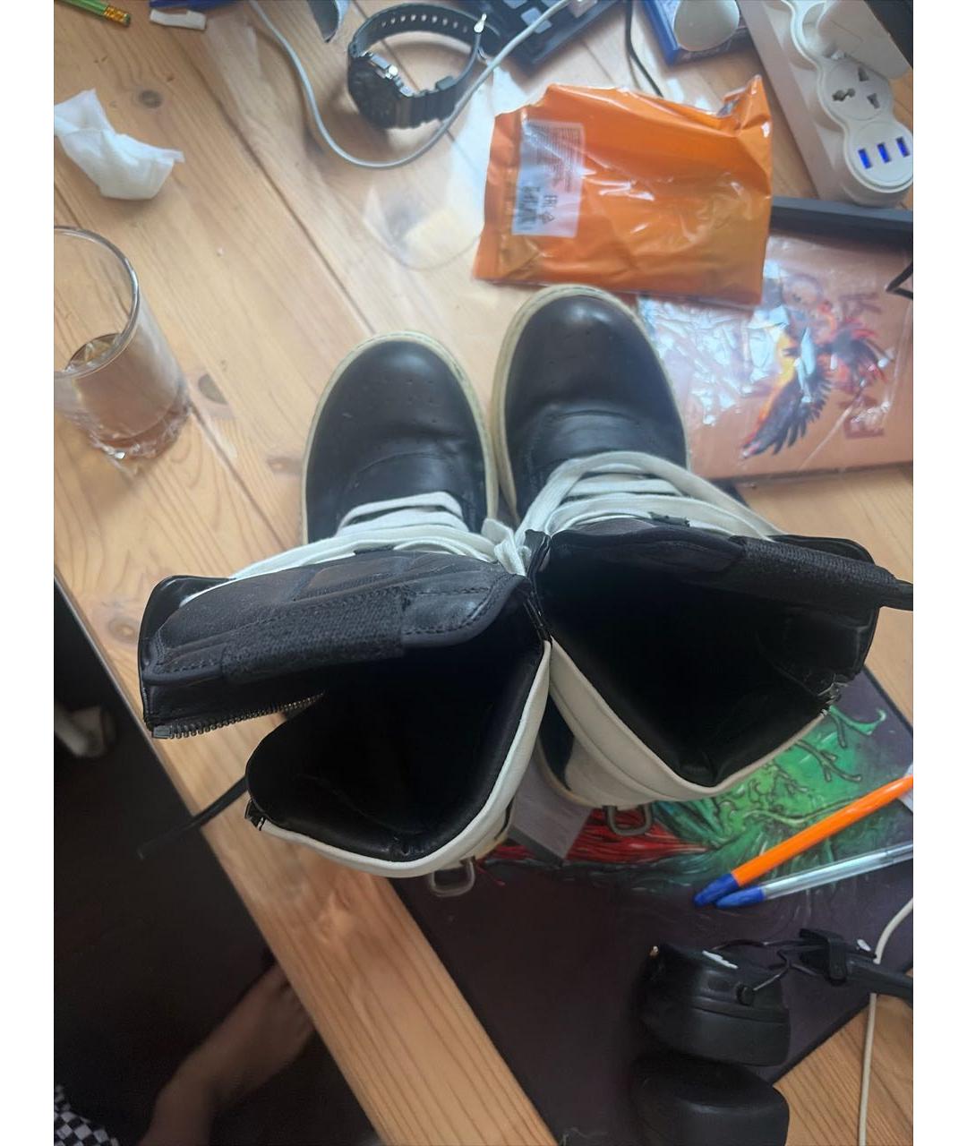 RICK OWENS Черные кожаные высокие кроссовки / кеды, фото 3