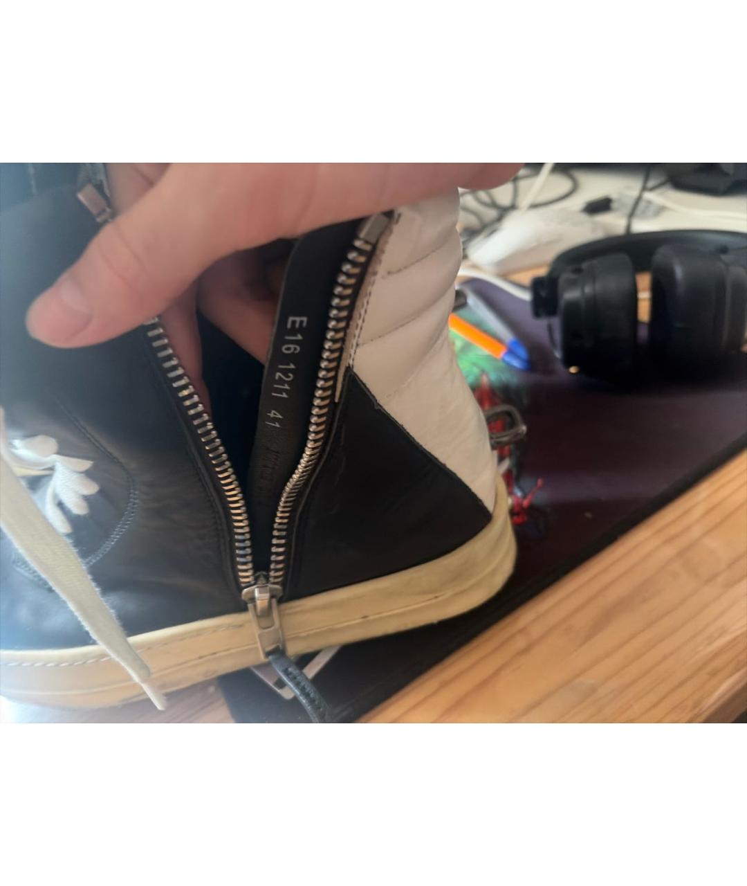 RICK OWENS Черные кожаные высокие кроссовки / кеды, фото 5