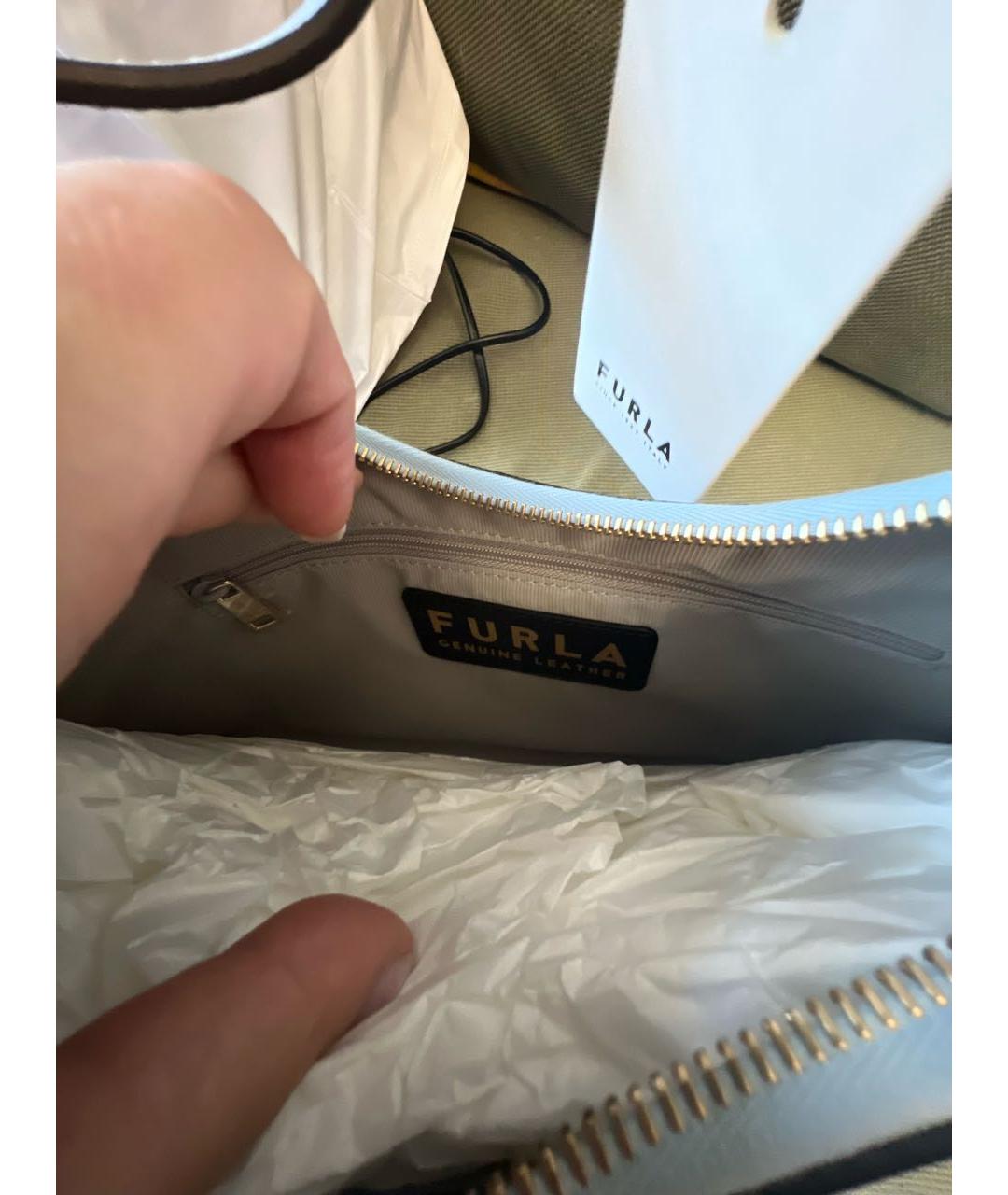 FURLA Голубая кожаная сумка с короткими ручками, фото 6