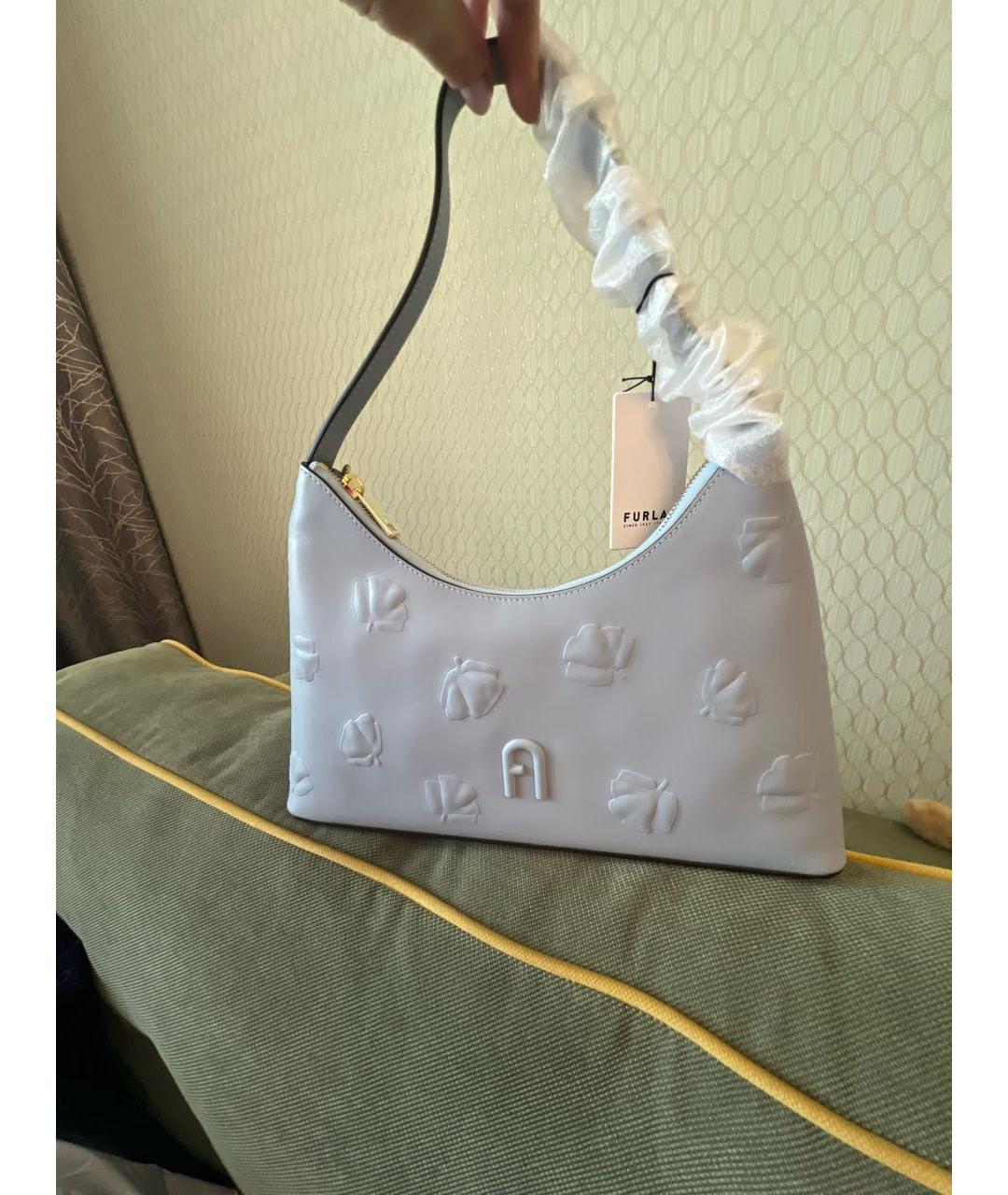 FURLA Голубая кожаная сумка с короткими ручками, фото 7