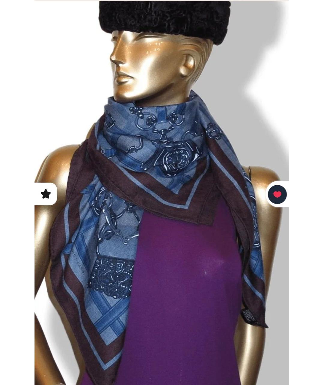 HERMES Синий кашемировый платок, фото 5