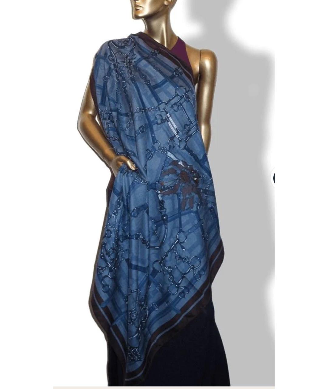 HERMES Синий кашемировый платок, фото 4