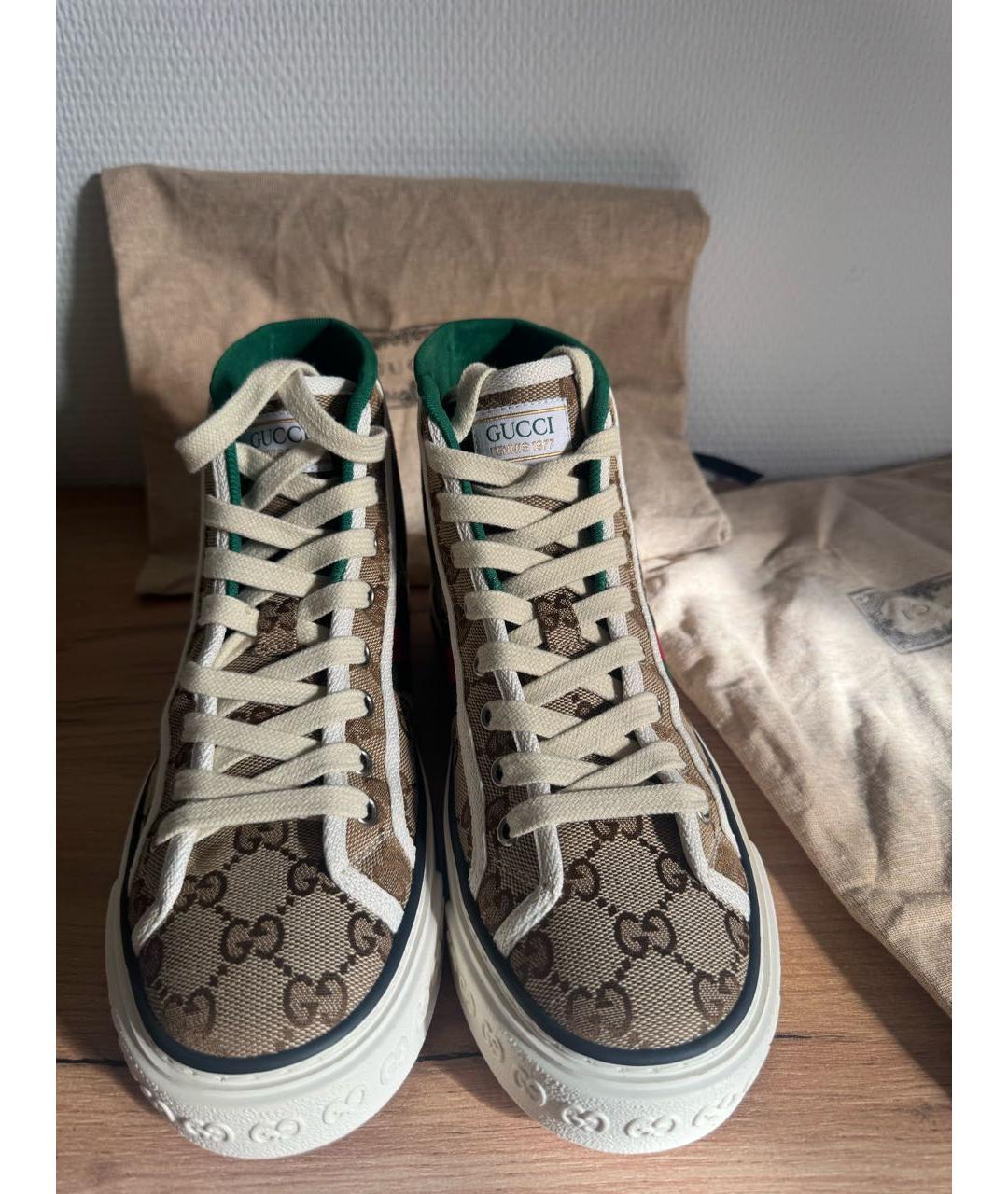 GUCCI Коричневые текстильные кеды, фото 2