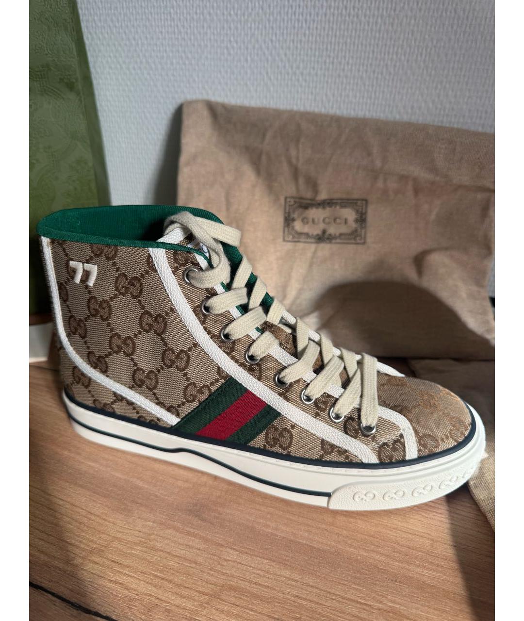 GUCCI Коричневые текстильные кеды, фото 6