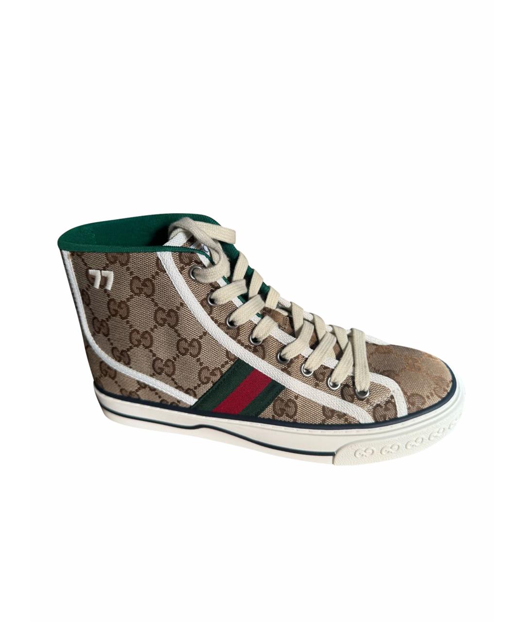 GUCCI Коричневые текстильные кеды, фото 1