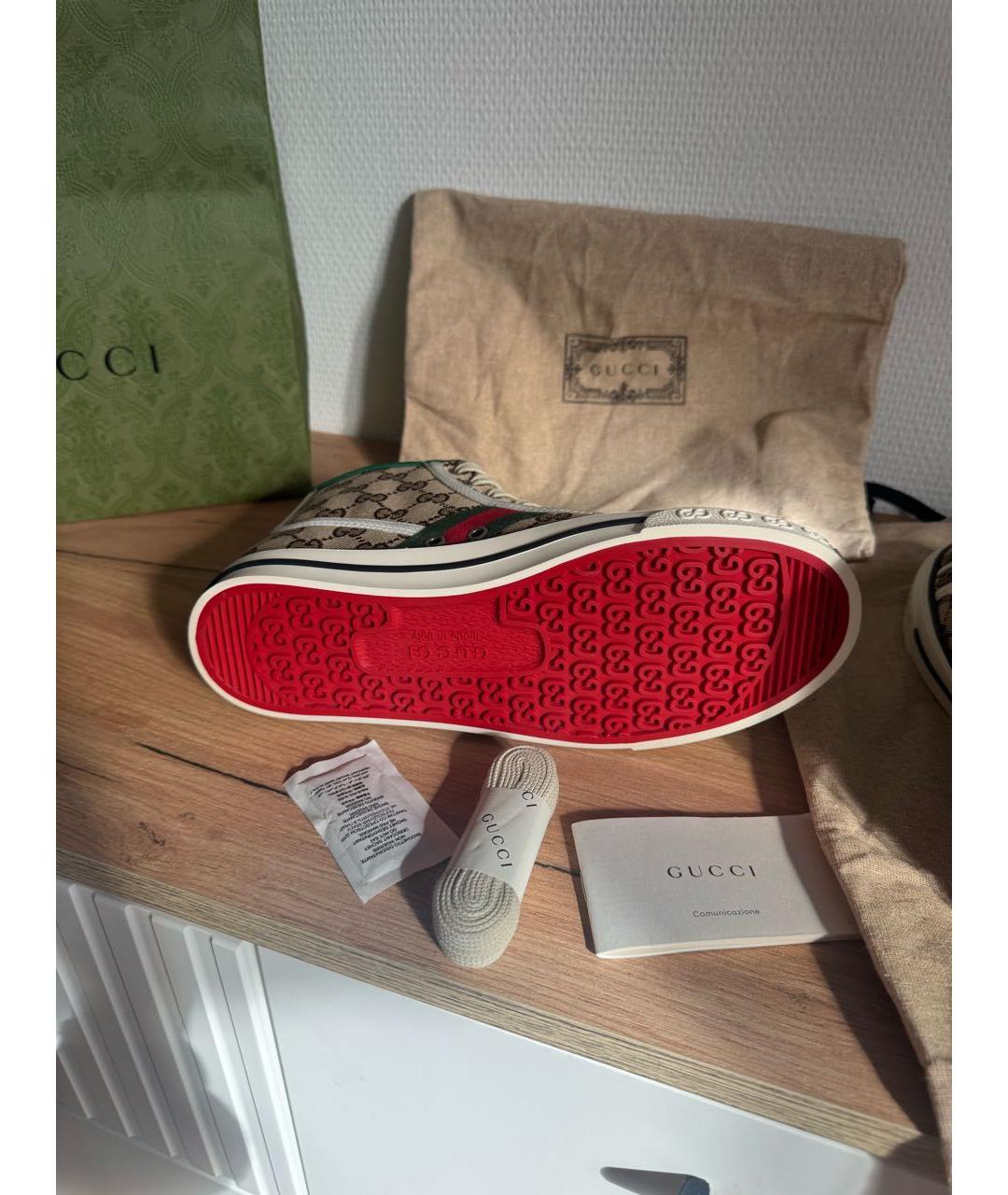 GUCCI Коричневые текстильные кеды, фото 4