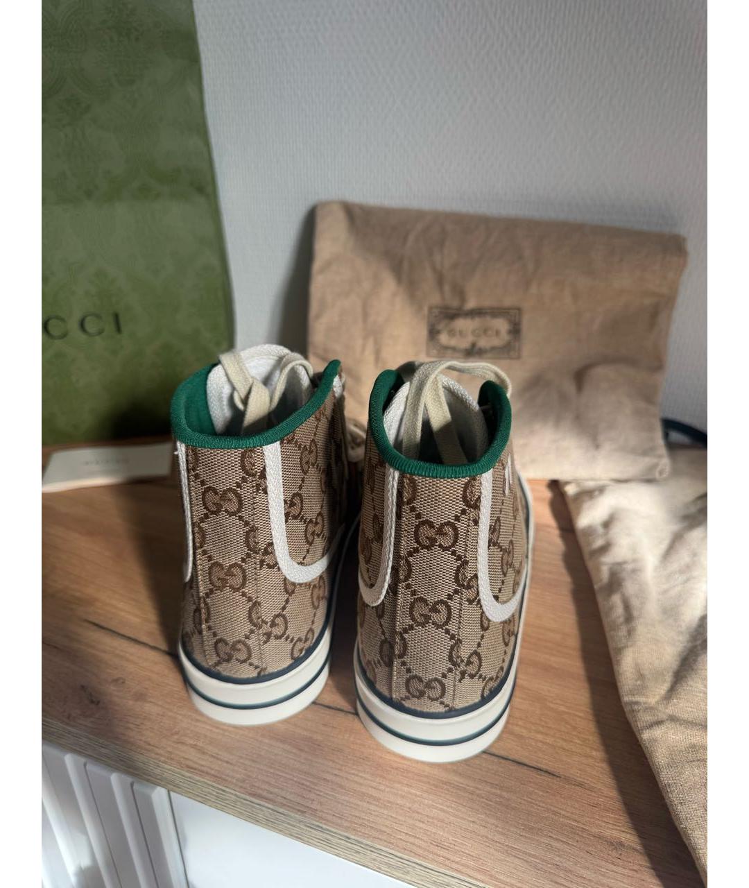 GUCCI Коричневые текстильные кеды, фото 3